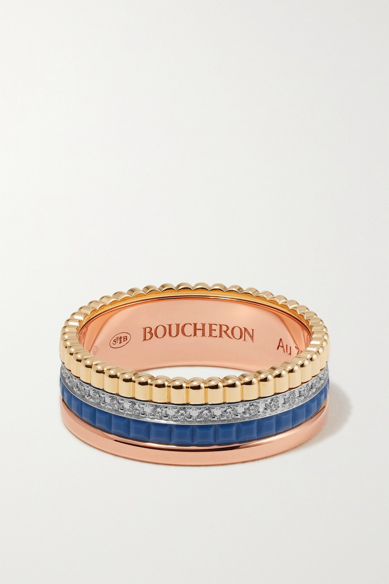 Quatre Blue Edition Small 18-karat yellow, white and rose gold, ceramic and diamond ring - 1
