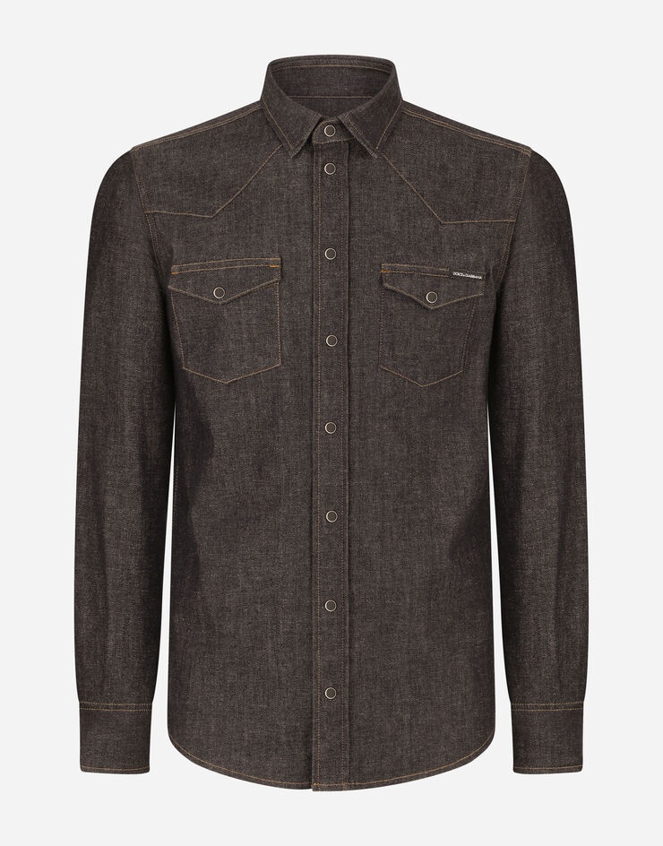 Blue wash stretch denim shirt - 1