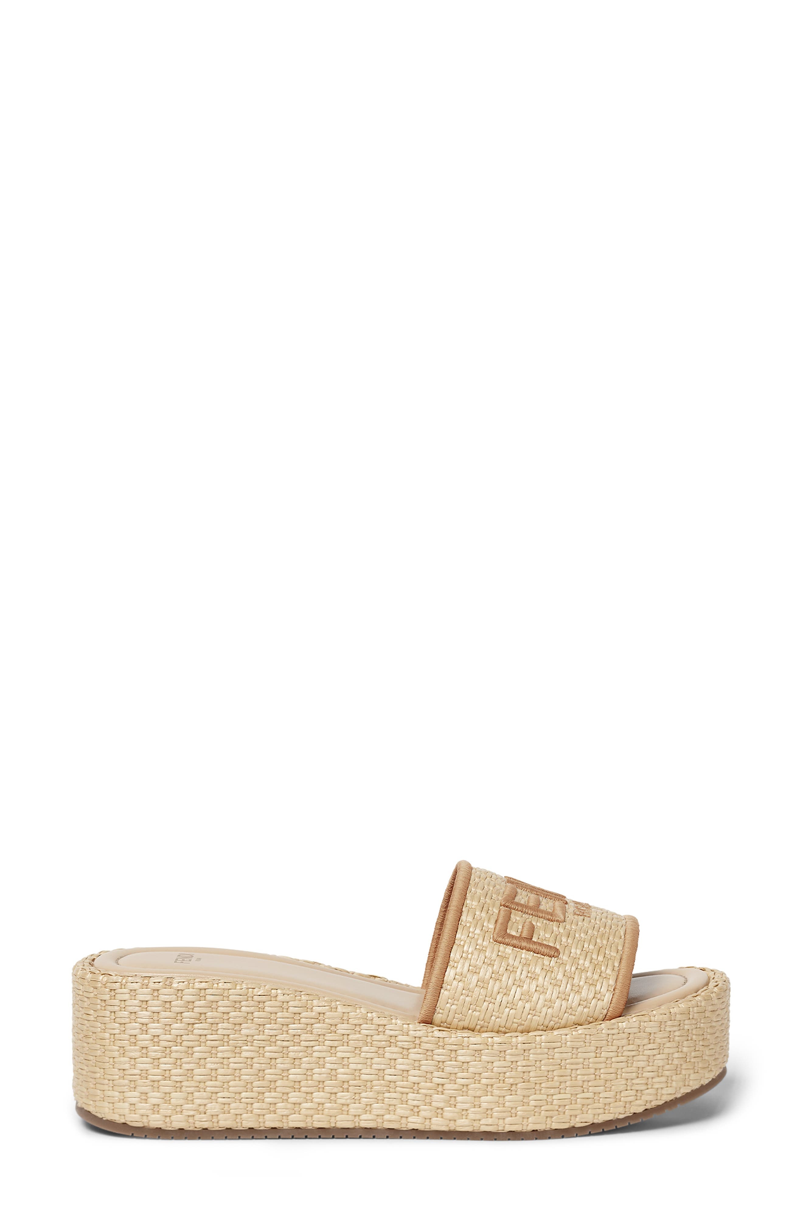 Fendi Sunshine Flatform Slide Sandal in Natural Rafia at Nordstrom - 2
