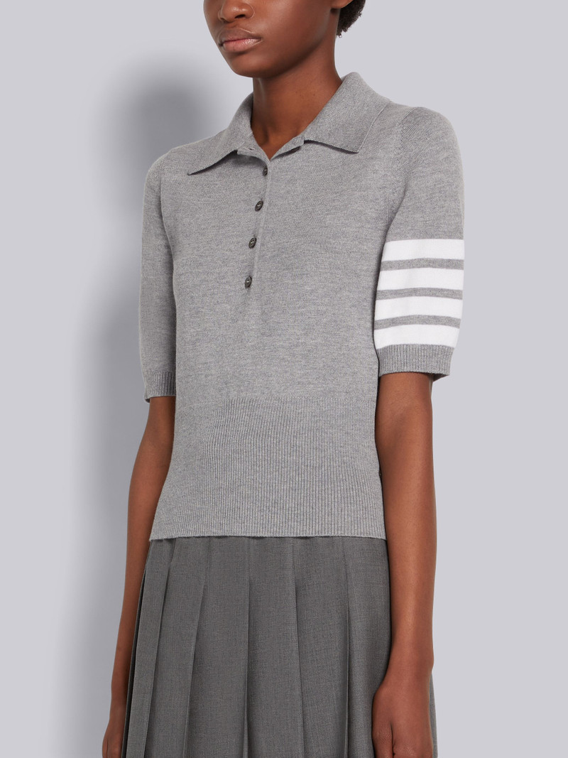 Thom Browne Light Grey Fine Merino Wool 4-Bar Mrs. Thom Intarsia Short Sleeve Polo outlook