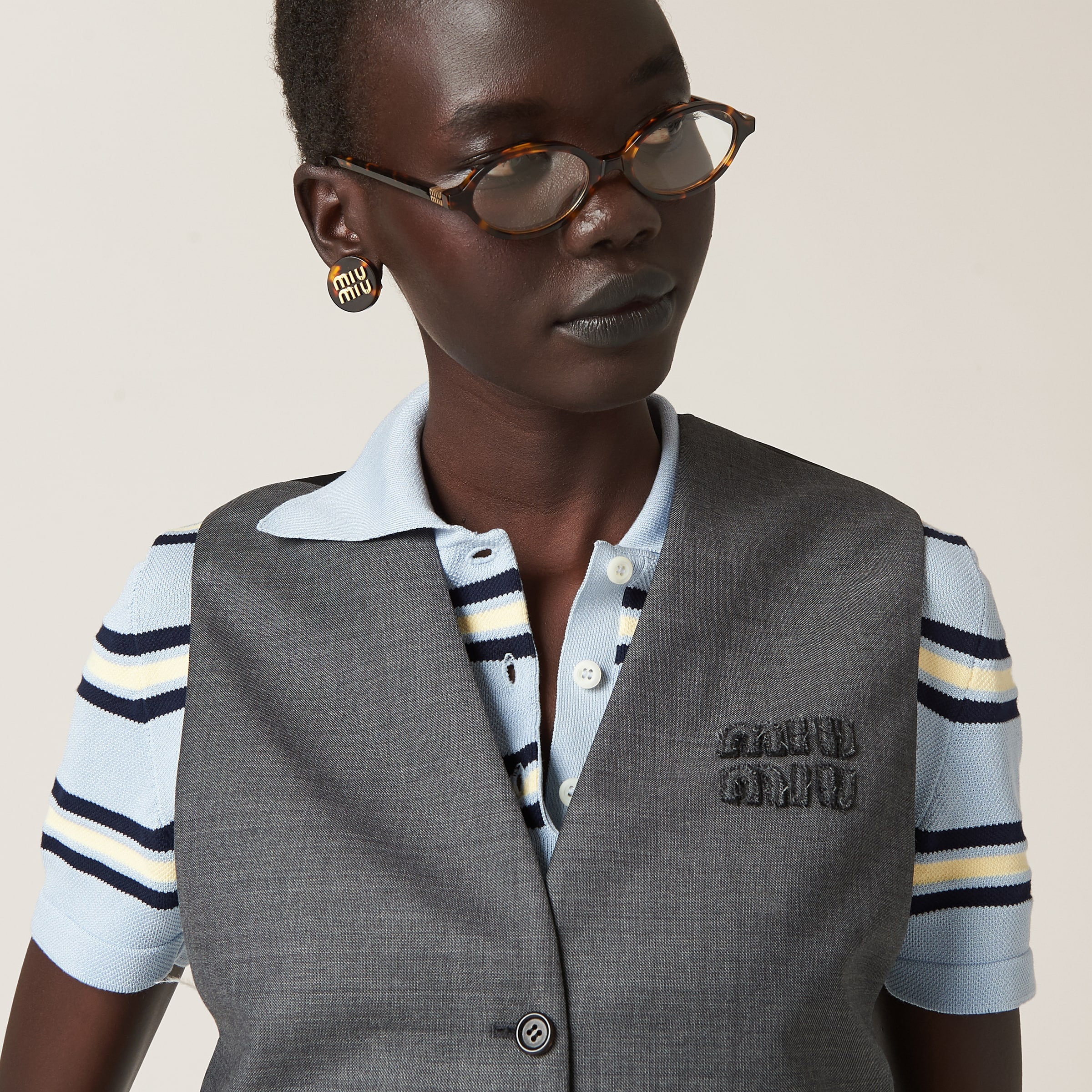 Miu Miu Single-breasted grisaille vest | REVERSIBLE