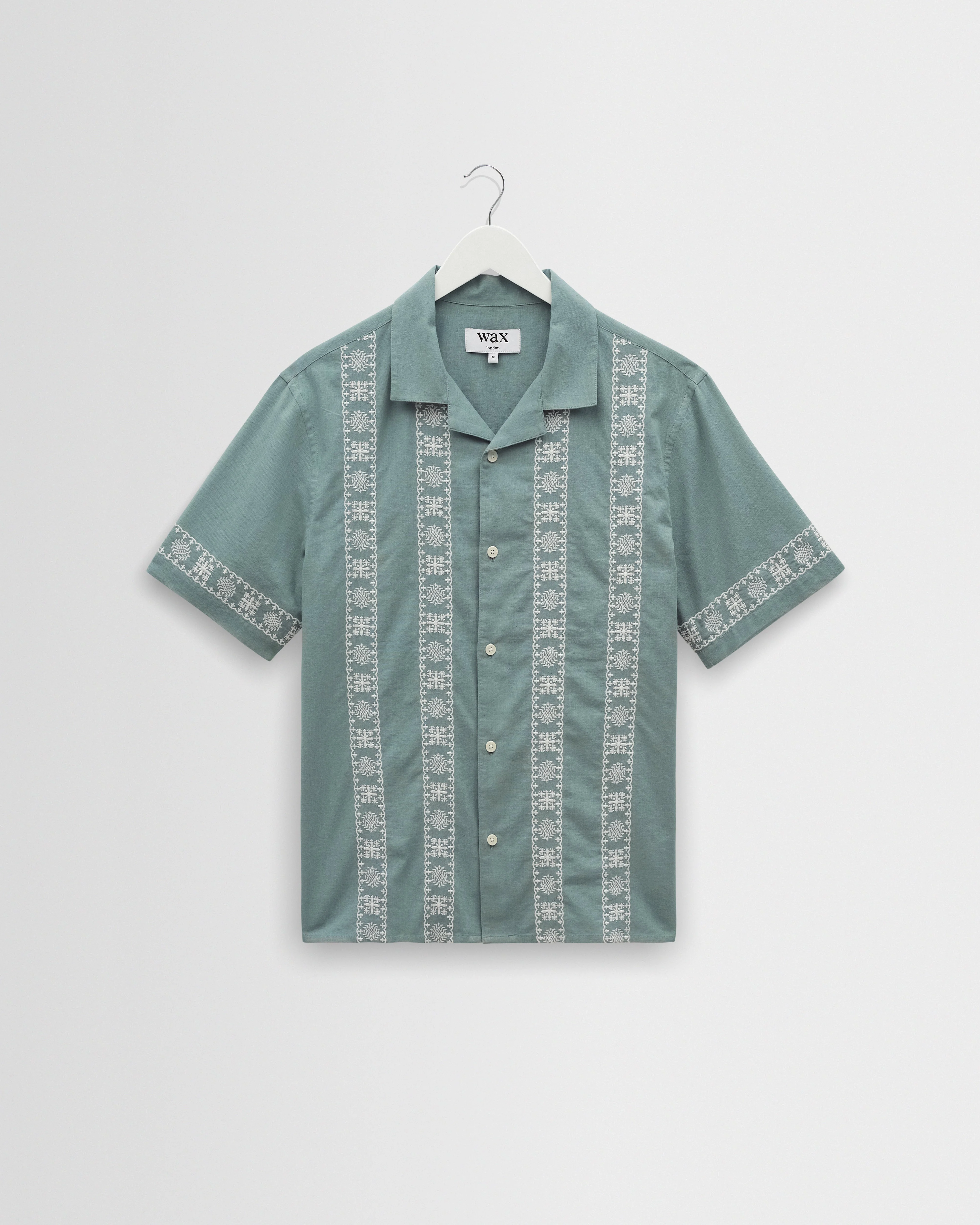 Didcot - Sea Green And Ecru Embroidered Short-Sleeve Shirt - 1