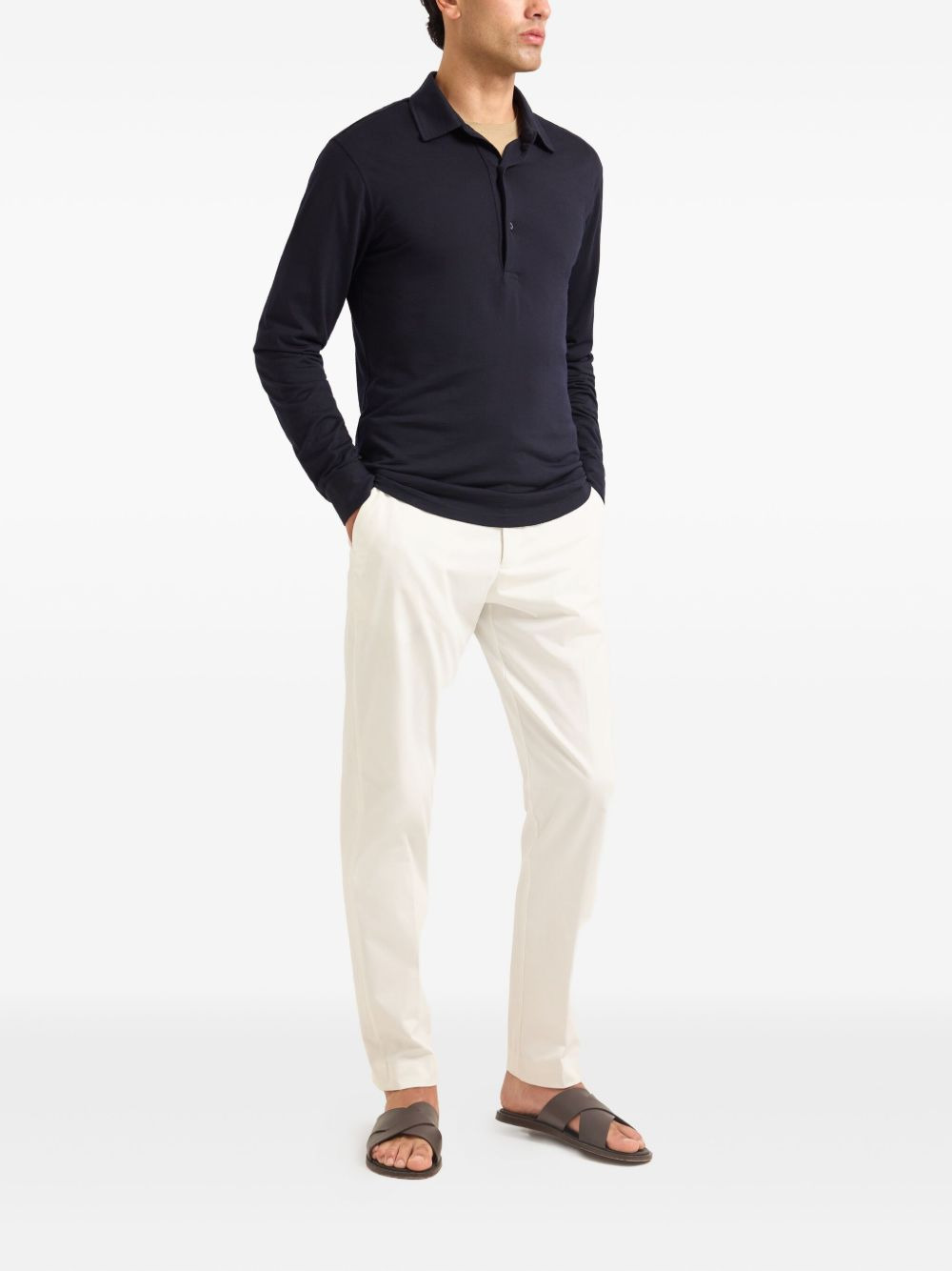 long-sleeve merino wool polo shirt - 2