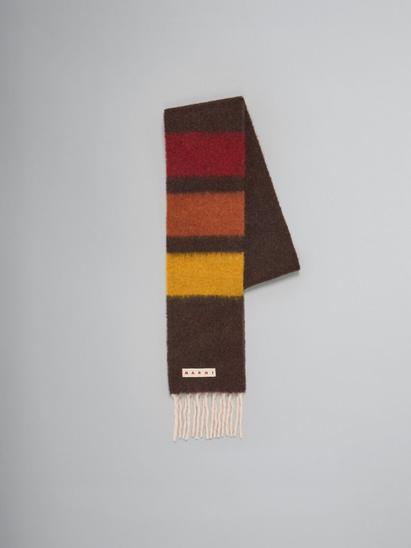 DARK BROWN ALPACA STRIPED SCARF - 1