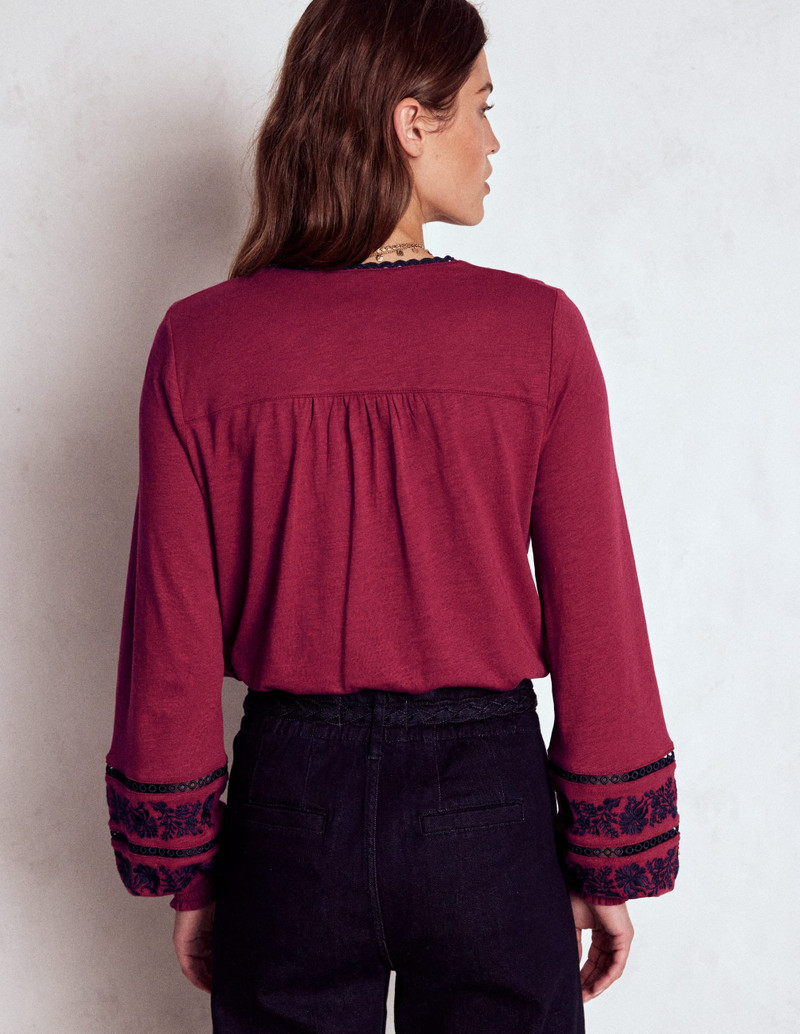 Trim Detail Jersey Shirt-Rumba Red, Navy Emb 4