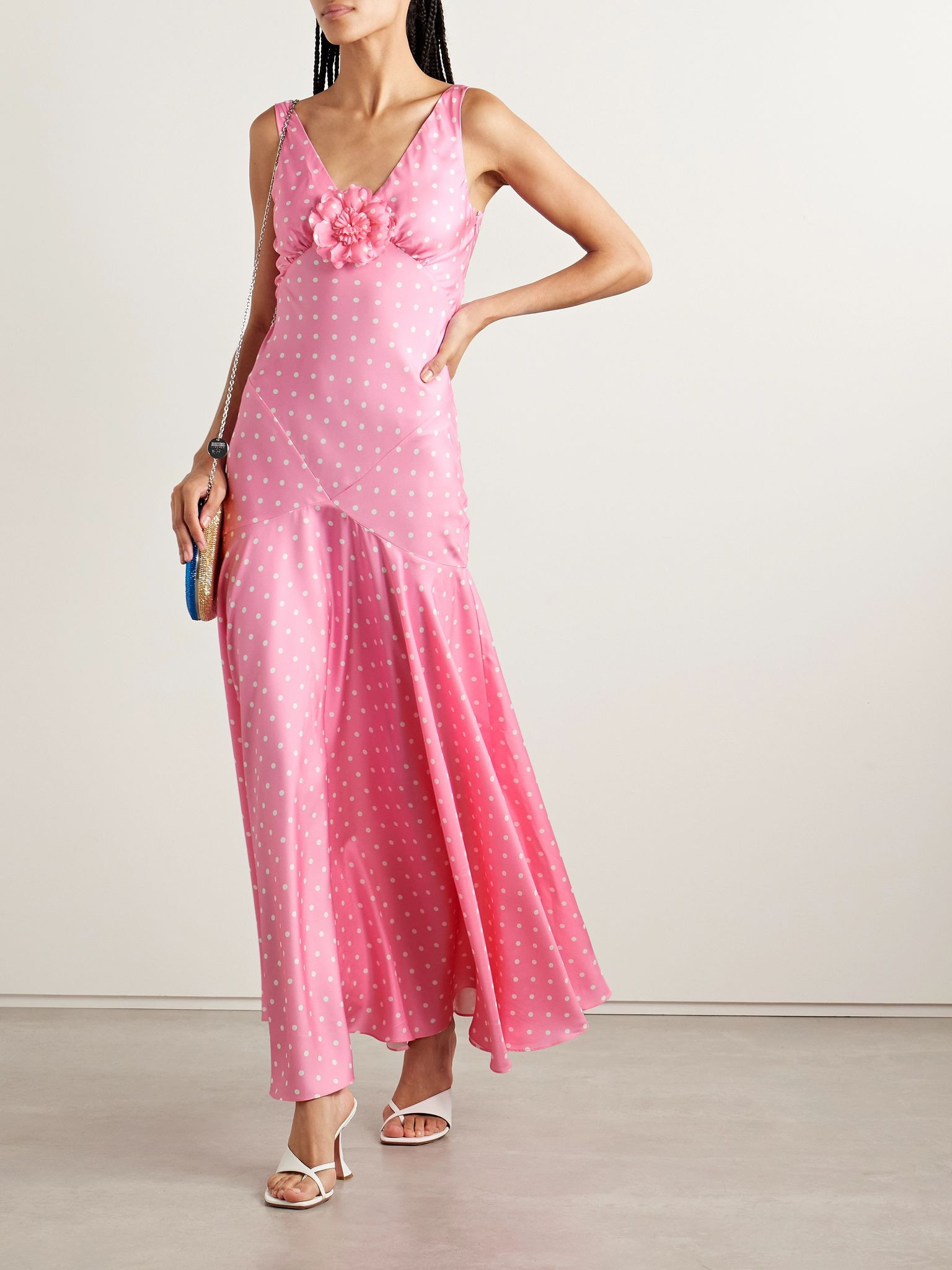 Embellished polka-dot silk-satin twill gown Pink - 2