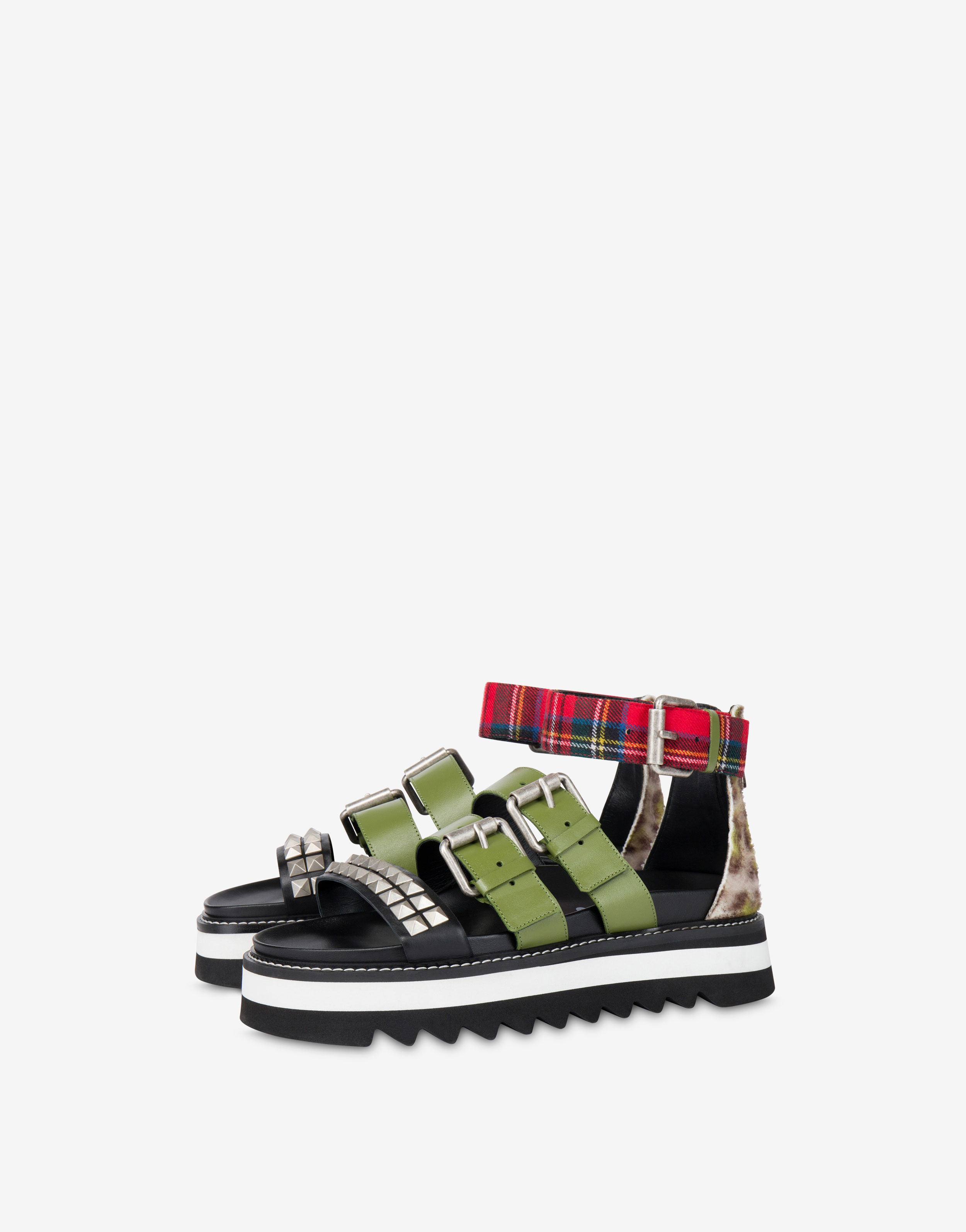 MILITARY PATCHWORK MULTI-STRAP SANDALS - 1