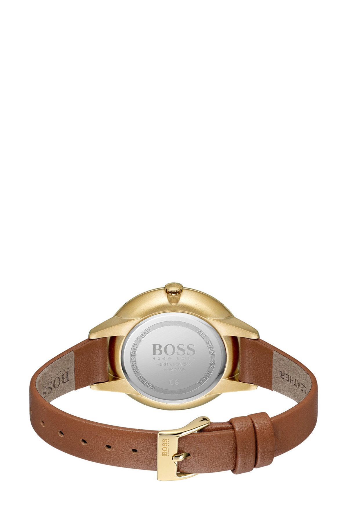 GOLD-TONED WATCH WITH CRYSTAL ACCENTS AND LEATHER STRAP - 3