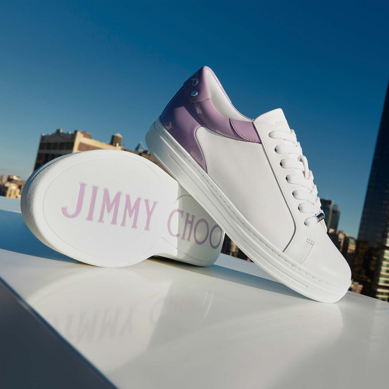 Rome/F White Calf Leather and Wisteria Patent Low Top Trainers 9