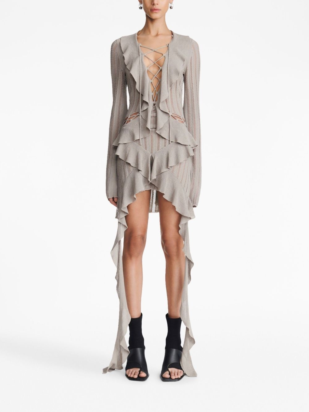 ruffled pointelle-knit mini dress - 3