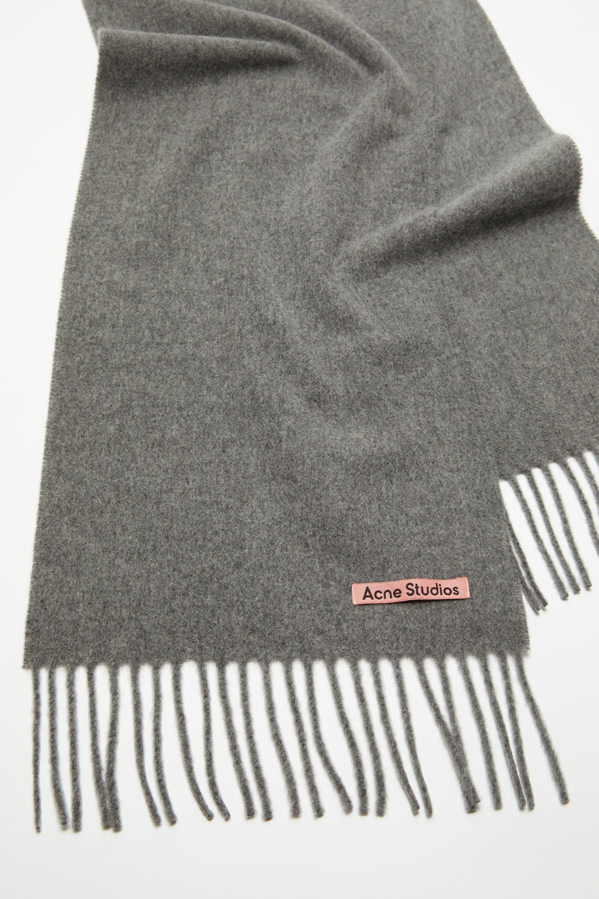 Fringe wool scarf - skinny - Grey Melange - 4