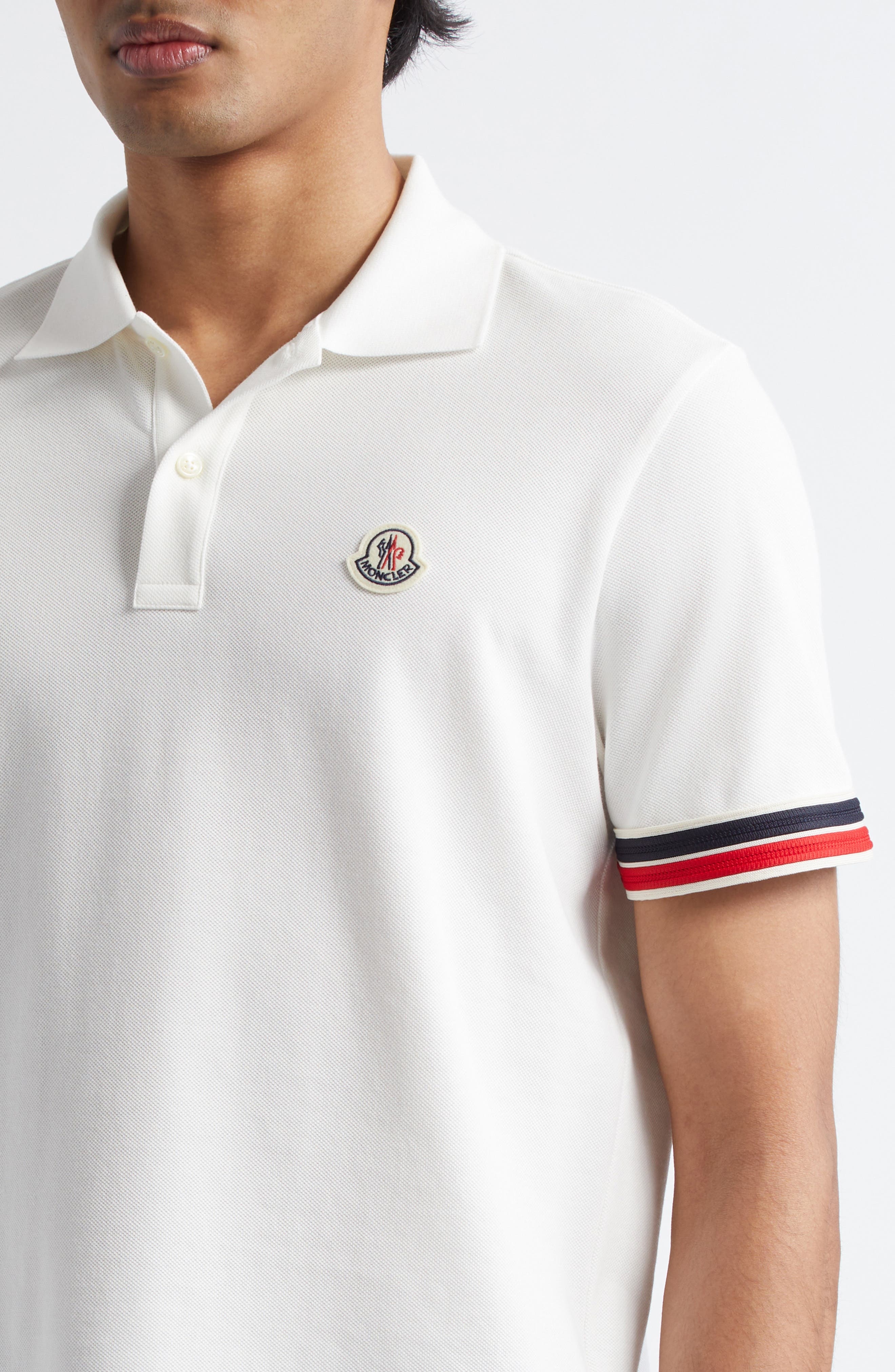 Moncler Tipped Cotton Piqué Polo in Silk White at Nordstrom - 4