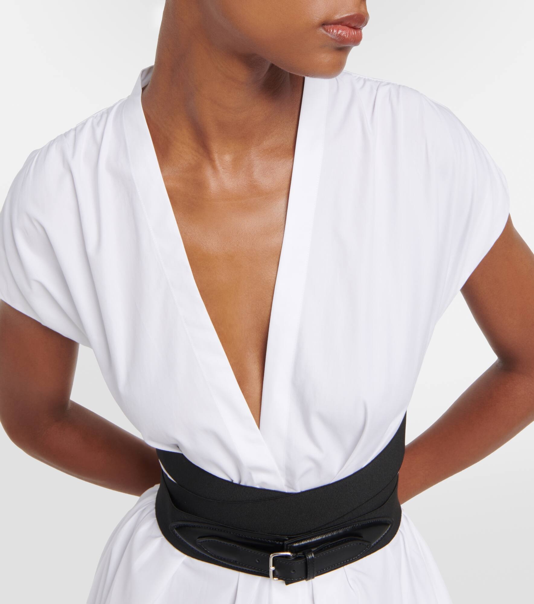Belted cotton poplin midi dress - 4