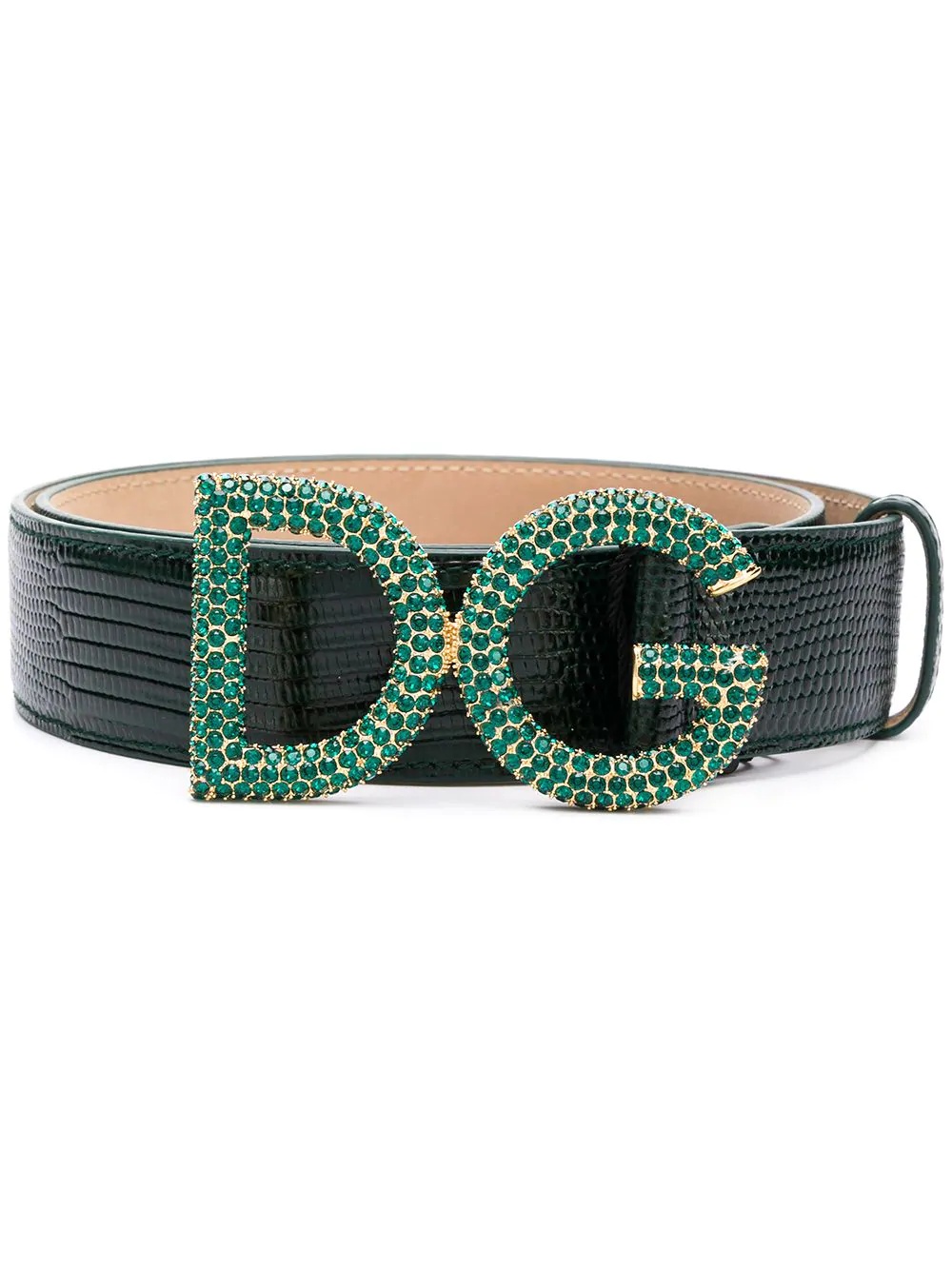 snake embossed crystal logo belt - 1