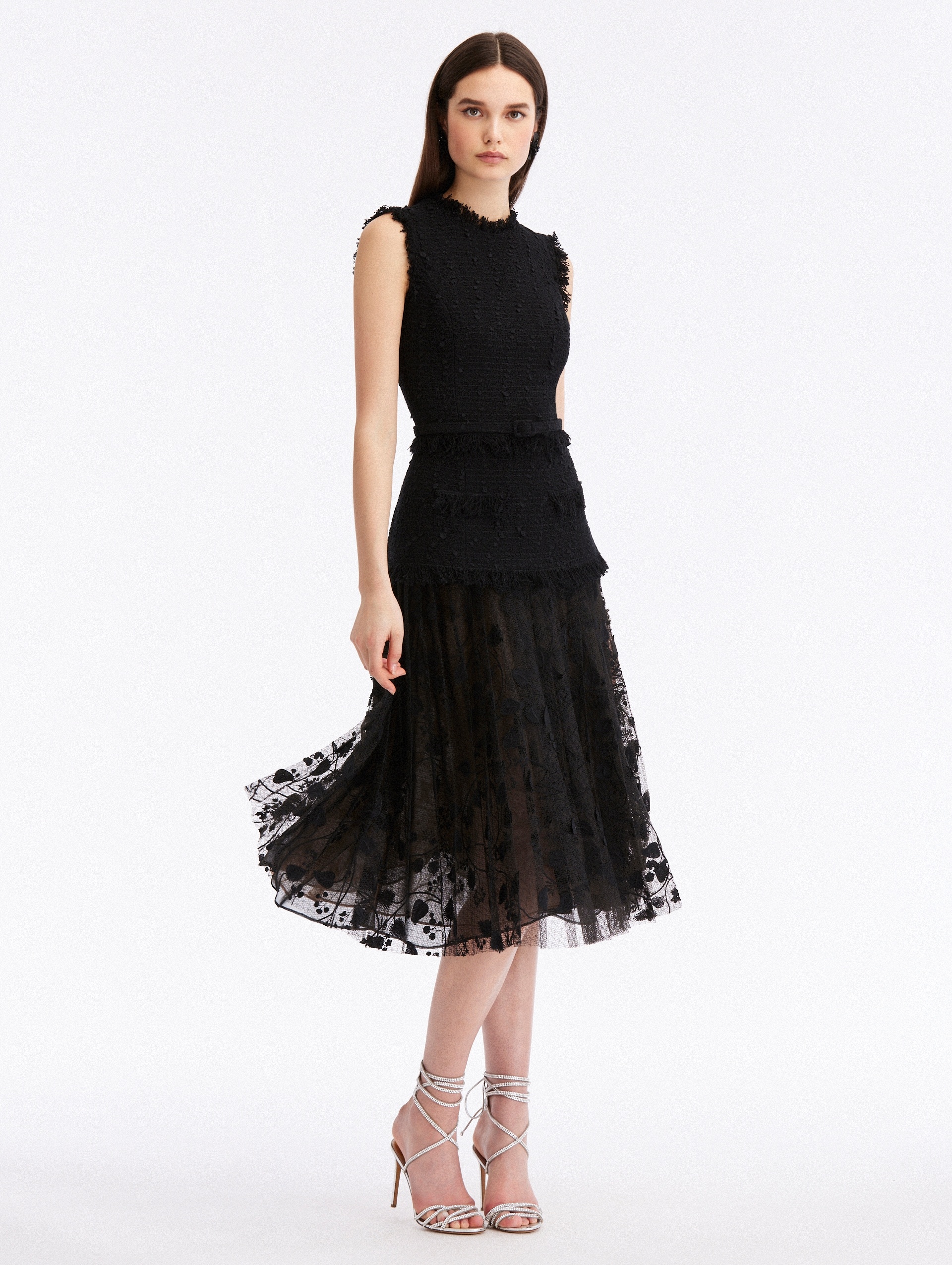 Oscar de la Renta RIBBON TWEED & VELVET GUIPURE DRESS | REVERSIBLE