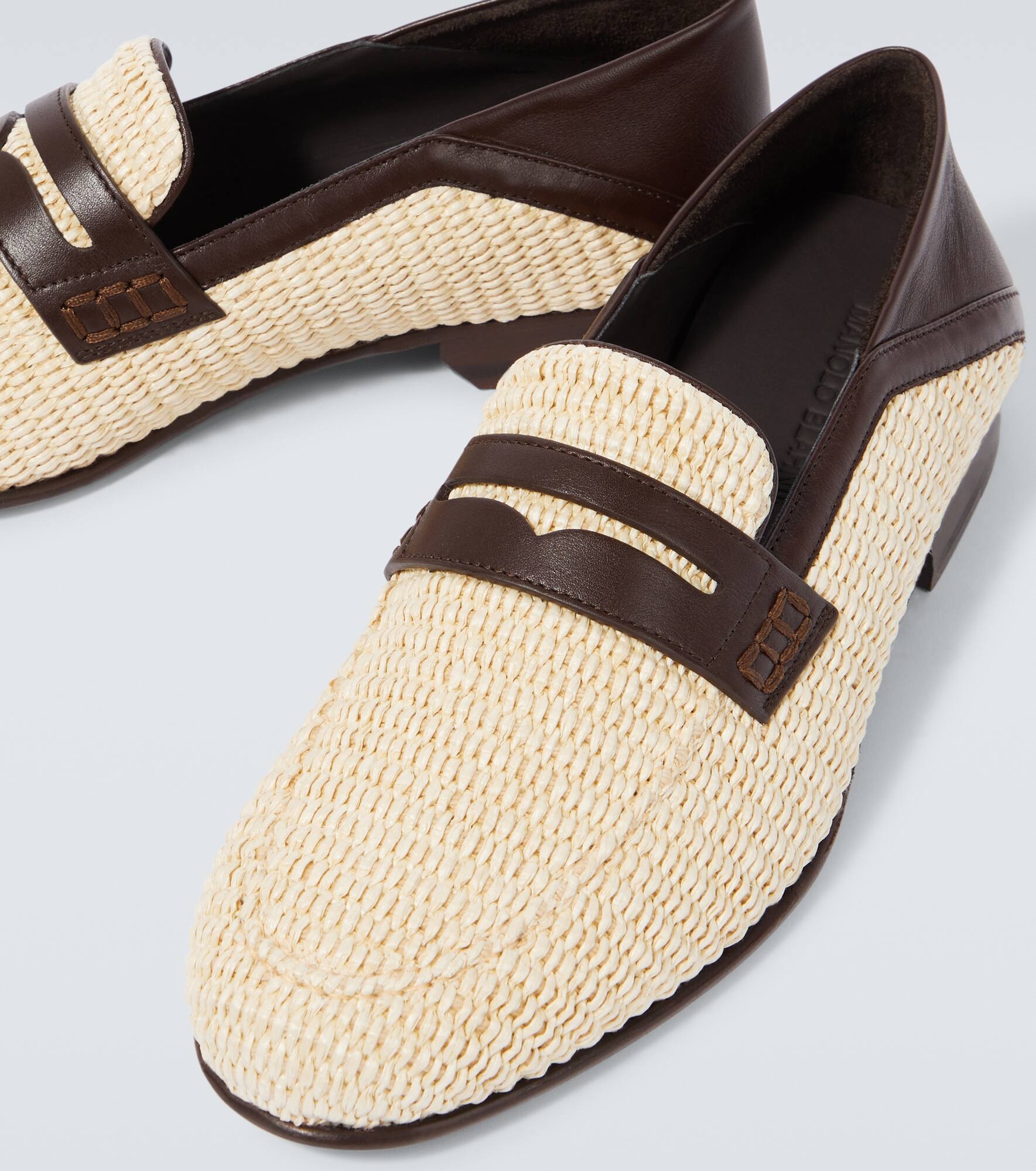 Padstow leather-trimmed raffia loafers - 3