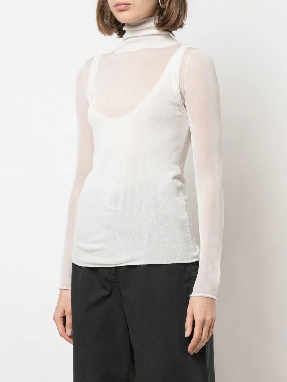 layered gauge knit turtleneck top - 3