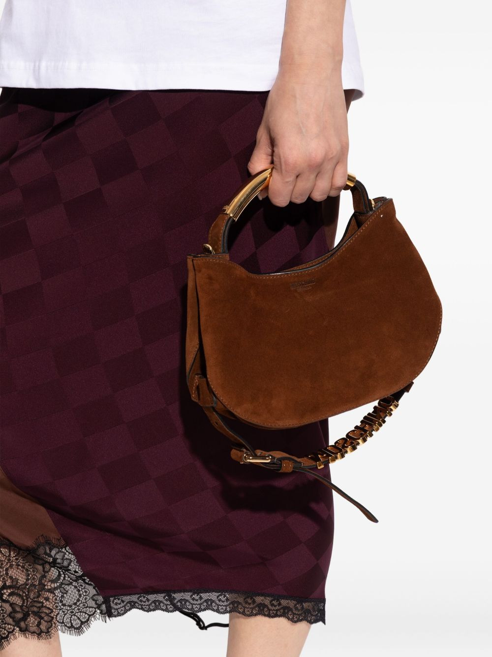 curved-handle suede tote bag - 2