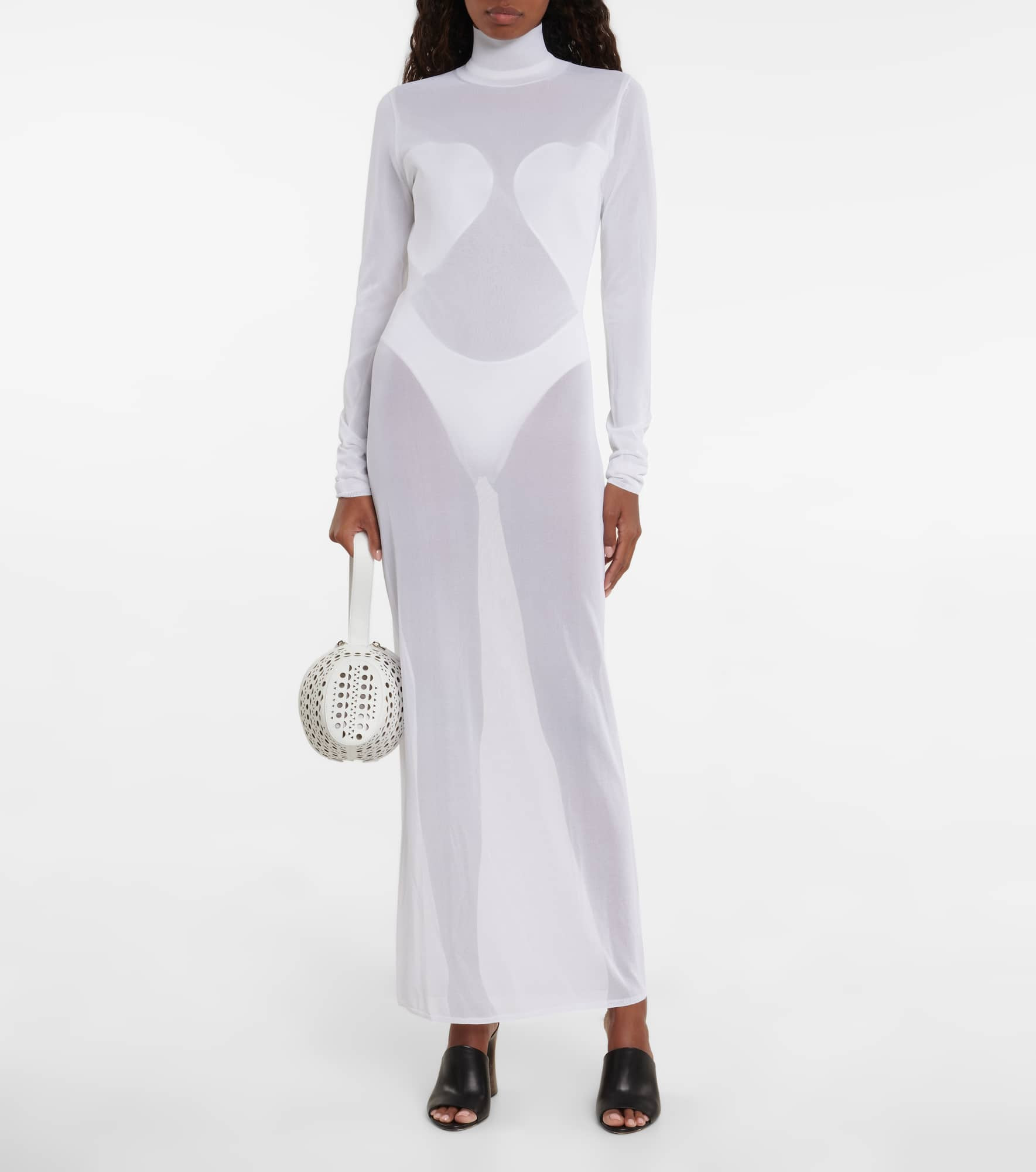 Sheer turtleneck jersey maxi dress - 2