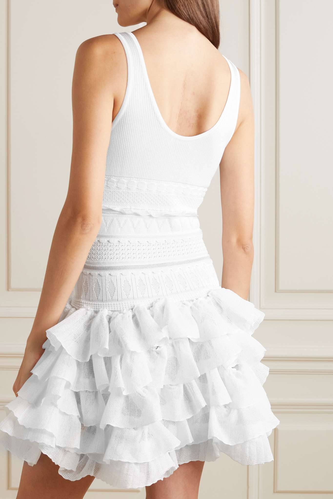 Lace-trimmed ruffled crepe mini dress - 3