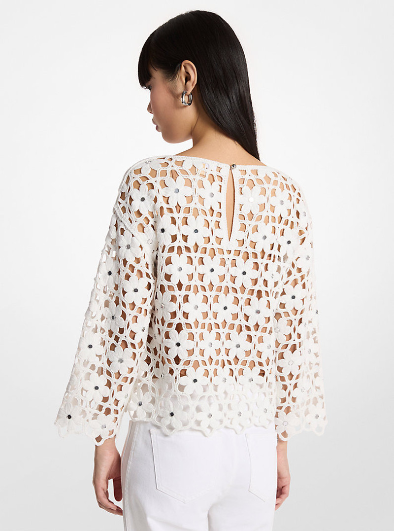 MICHAEL KORS Mirror-Embellished Floral Crochet Top outlook