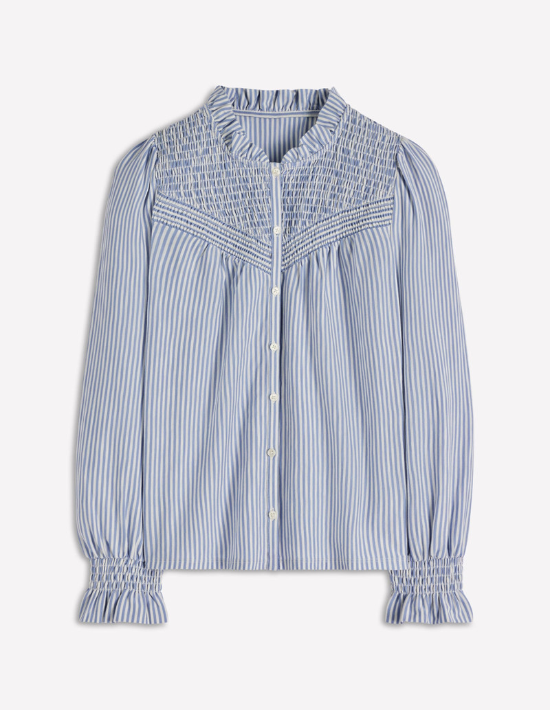 Smocked Yoke Jersey Shirt-Forever Blue and Ivory Stripe 1