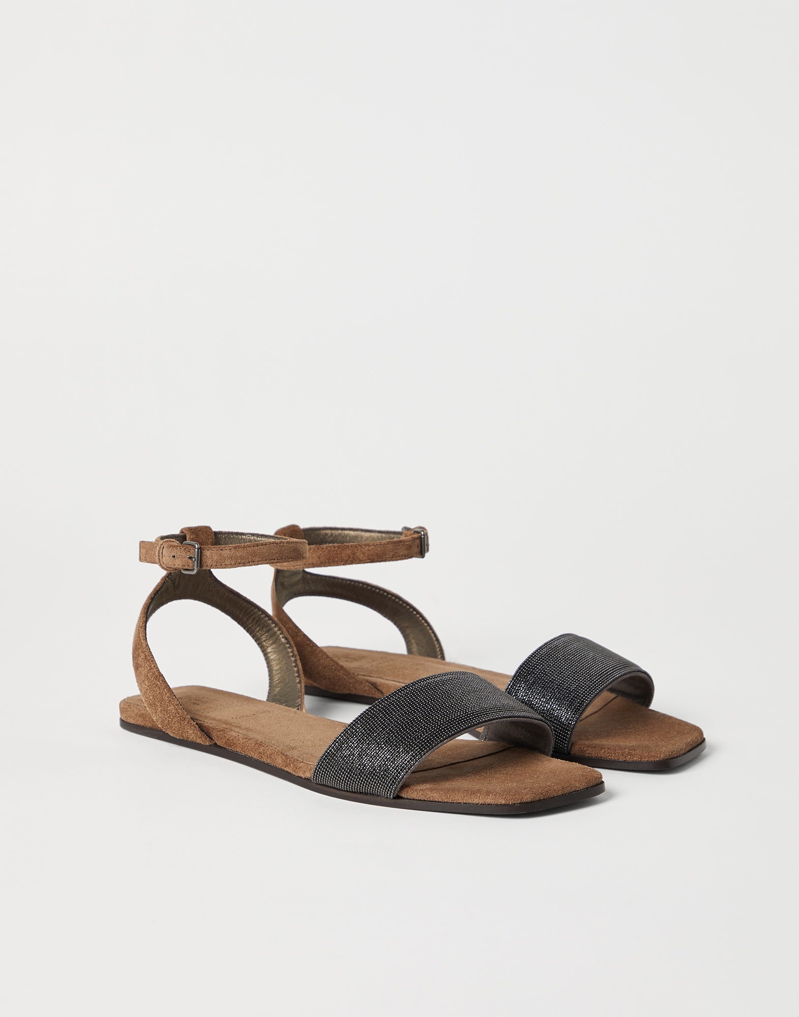 Suede sandals with precious strap - 1