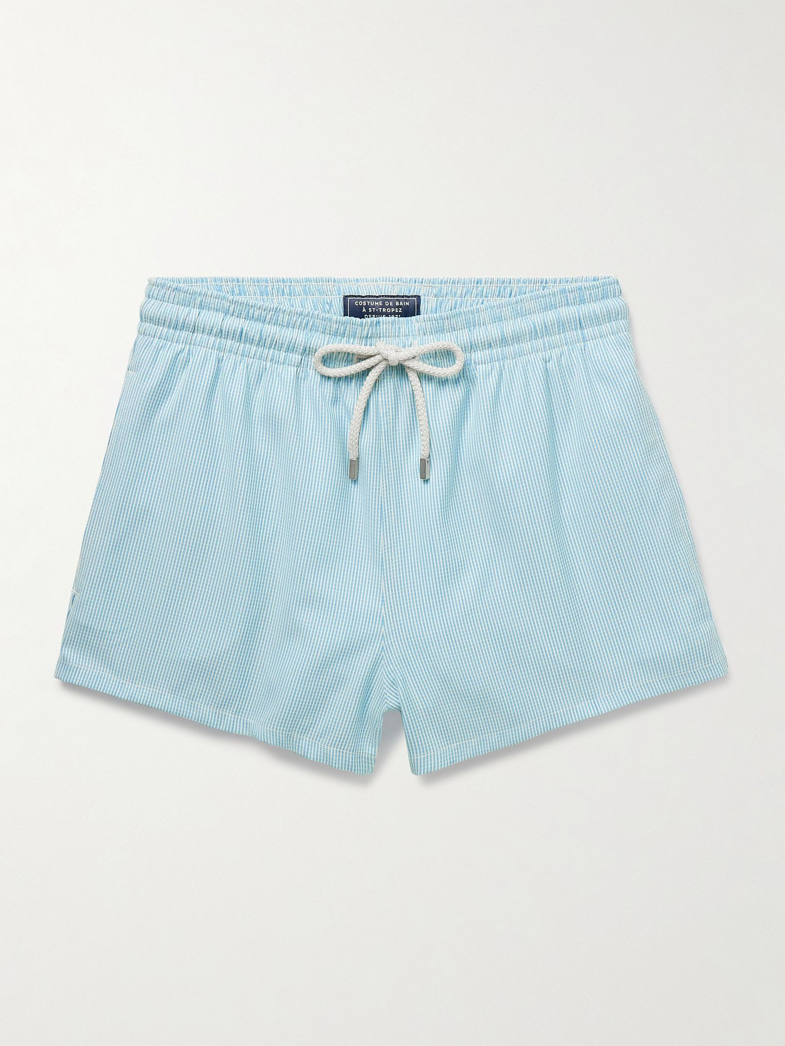 Milton Slim-Fit Short-Length Striped Wool-Blend Swim Shorts Blue - 1