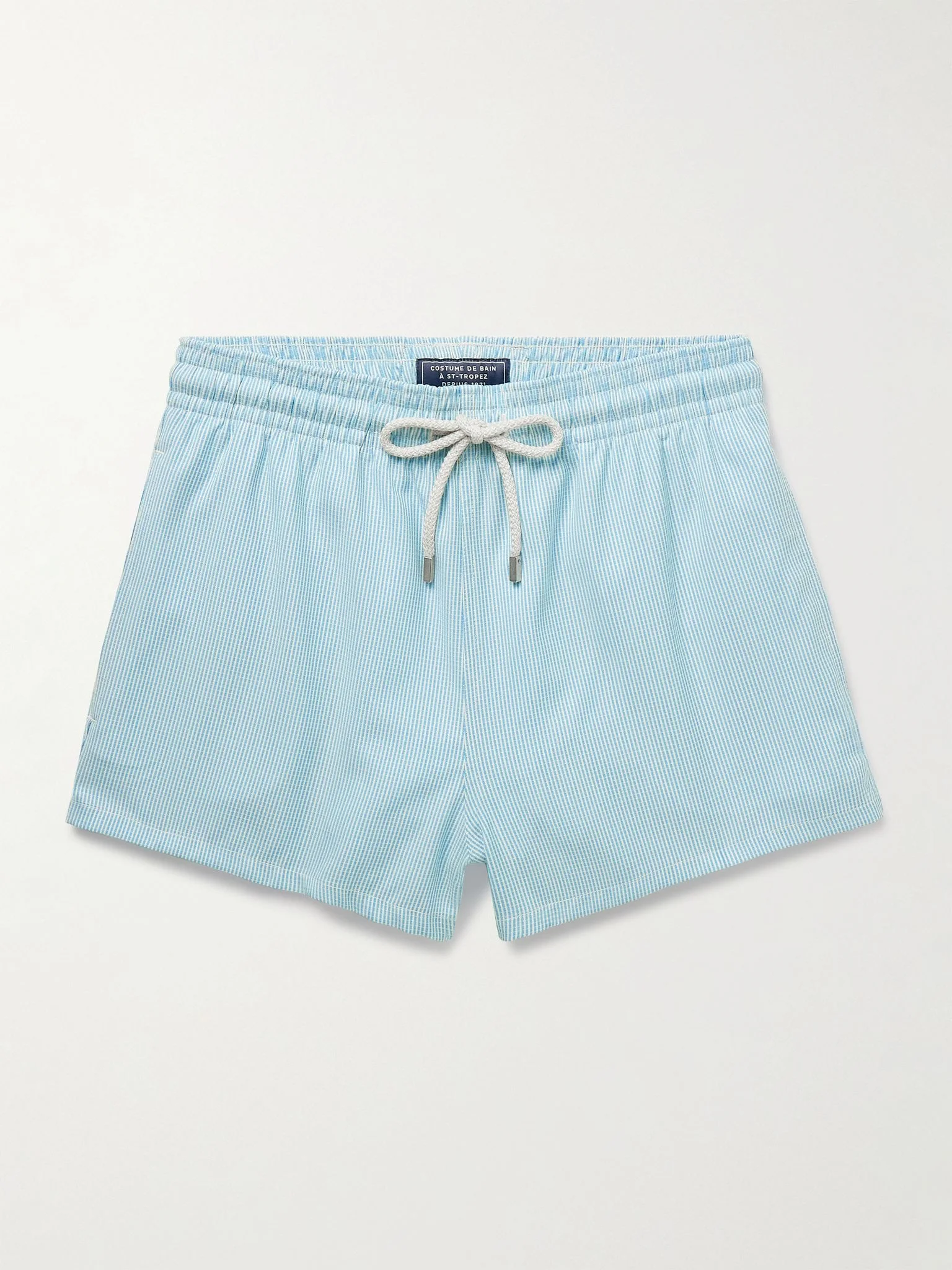 Milton Slim-Fit Short-Length Striped Wool-Blend Swim Shorts Blue - 1