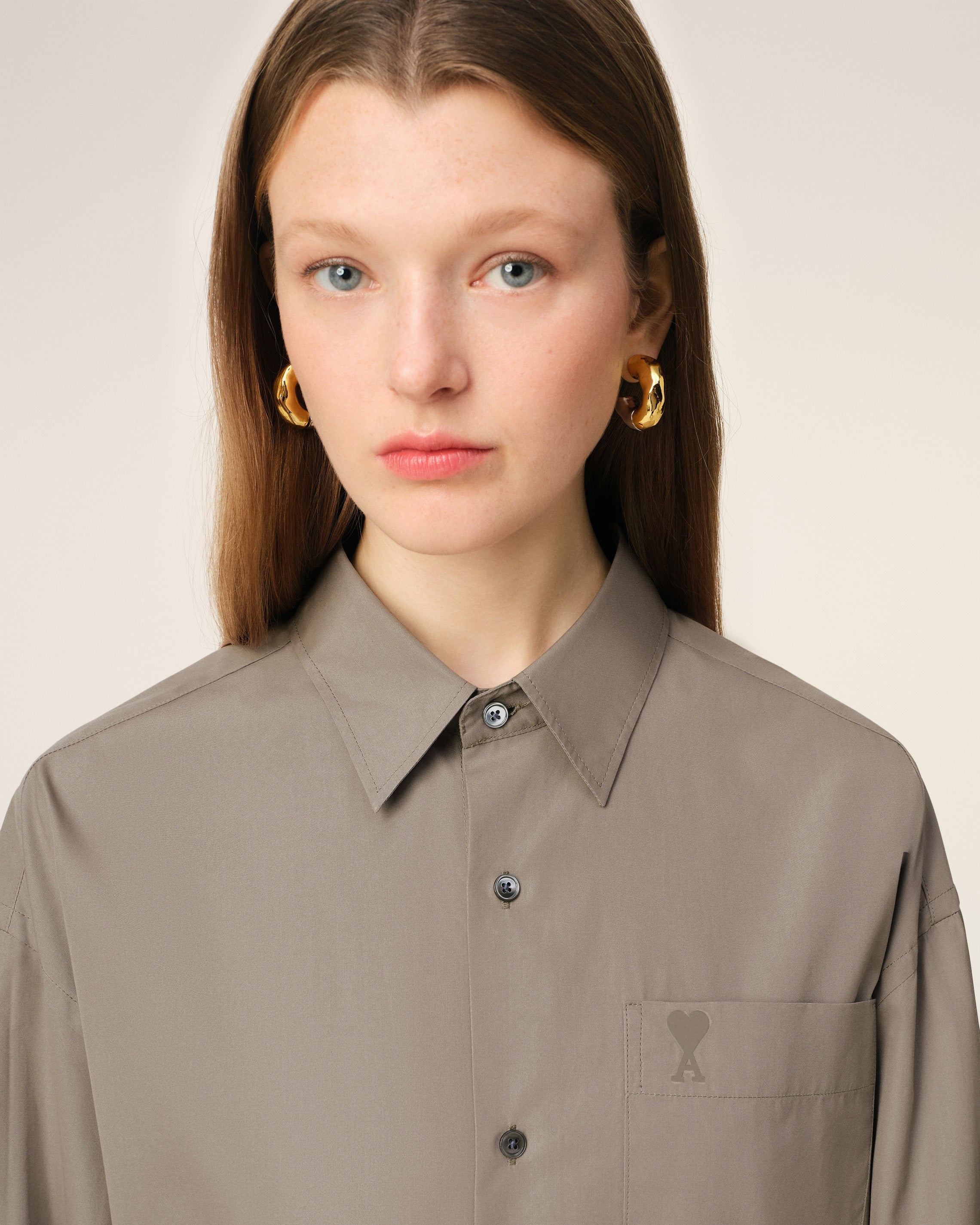 BEIGE COTTON AMI DE COEUR BOXY SHIRT - 4