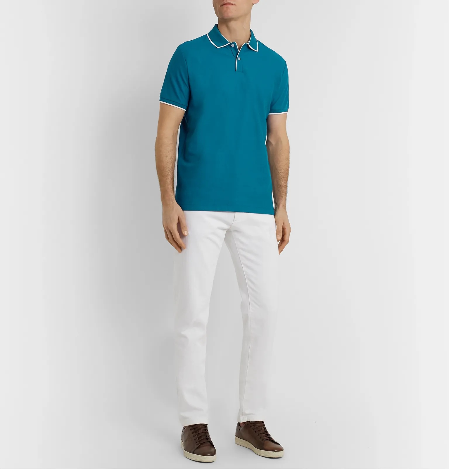 Slim-Fit Contrast-Tipped Stretch-Cotton Piqué Polo Shirt - 2