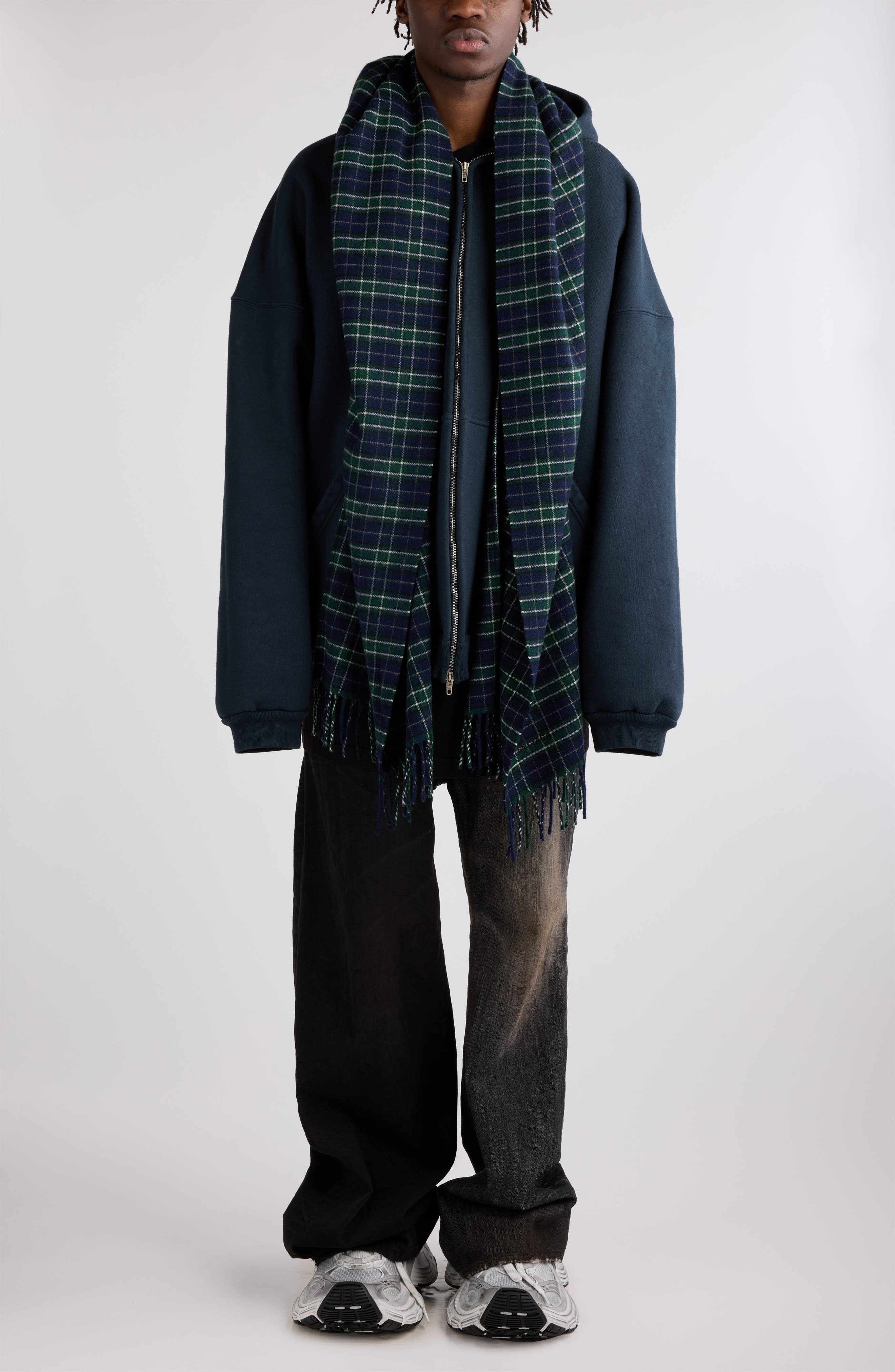 Balenciaga Oversize Full Zip Hoodie with Scarf Detail in Deep Blue/Black at Nordstrom - 2