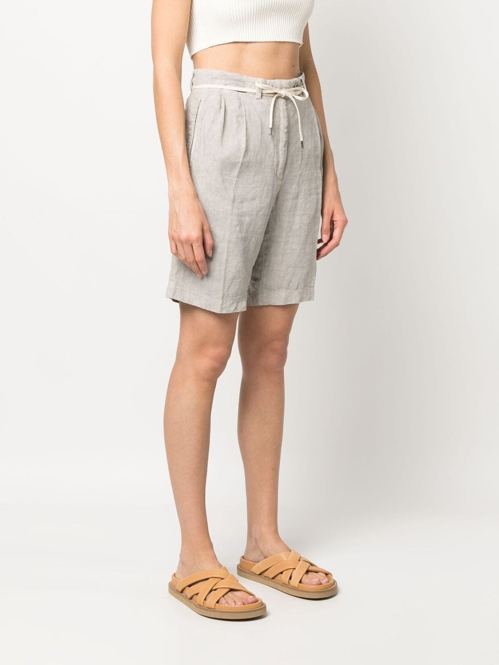 tie-waist linen shorts - 3