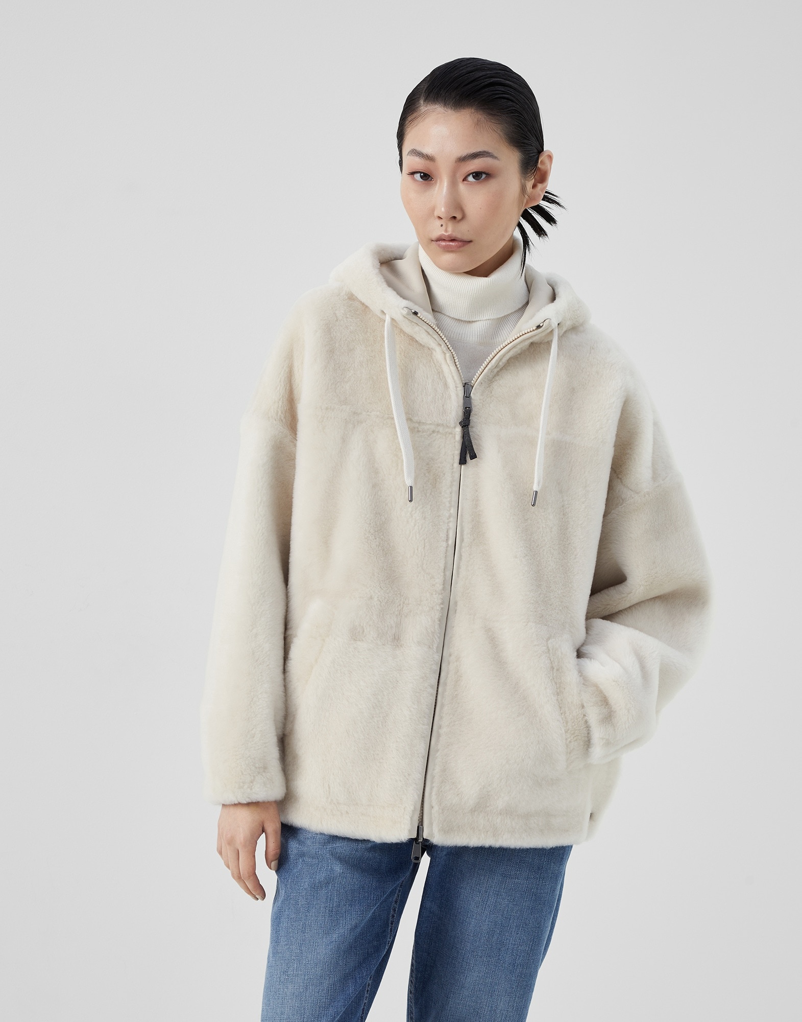 Reversible shearling parka with monili - 1