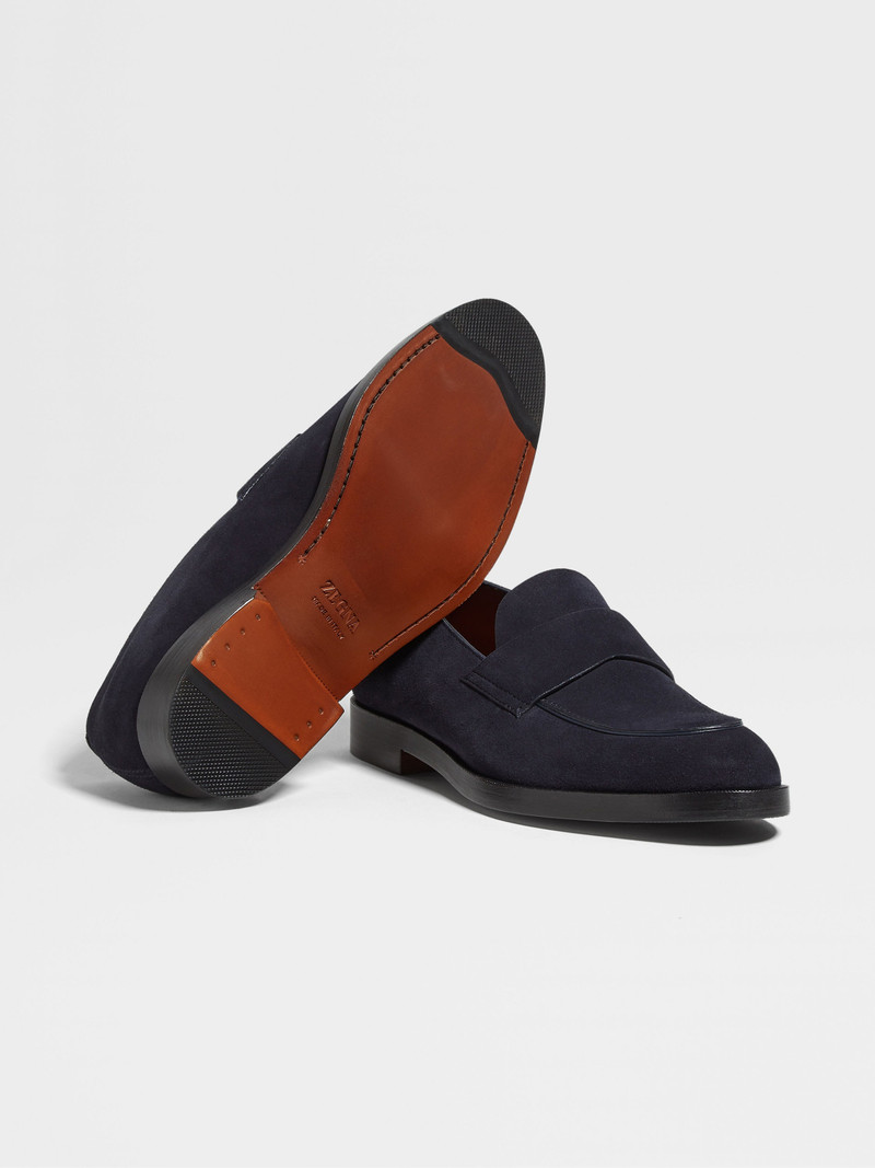 ZEGNA NAVY BLUE SUEDE TORINO LOAFERS outlook