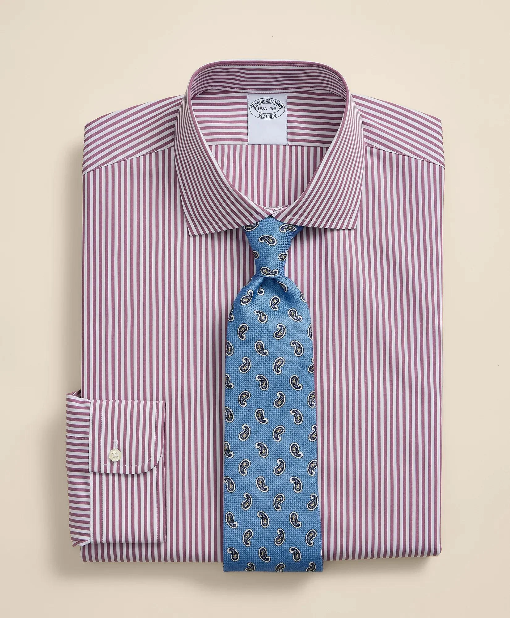 Pure Supima® Cotton Regular-Finish English Spread Collar, Stripe Dress Shirt - 1