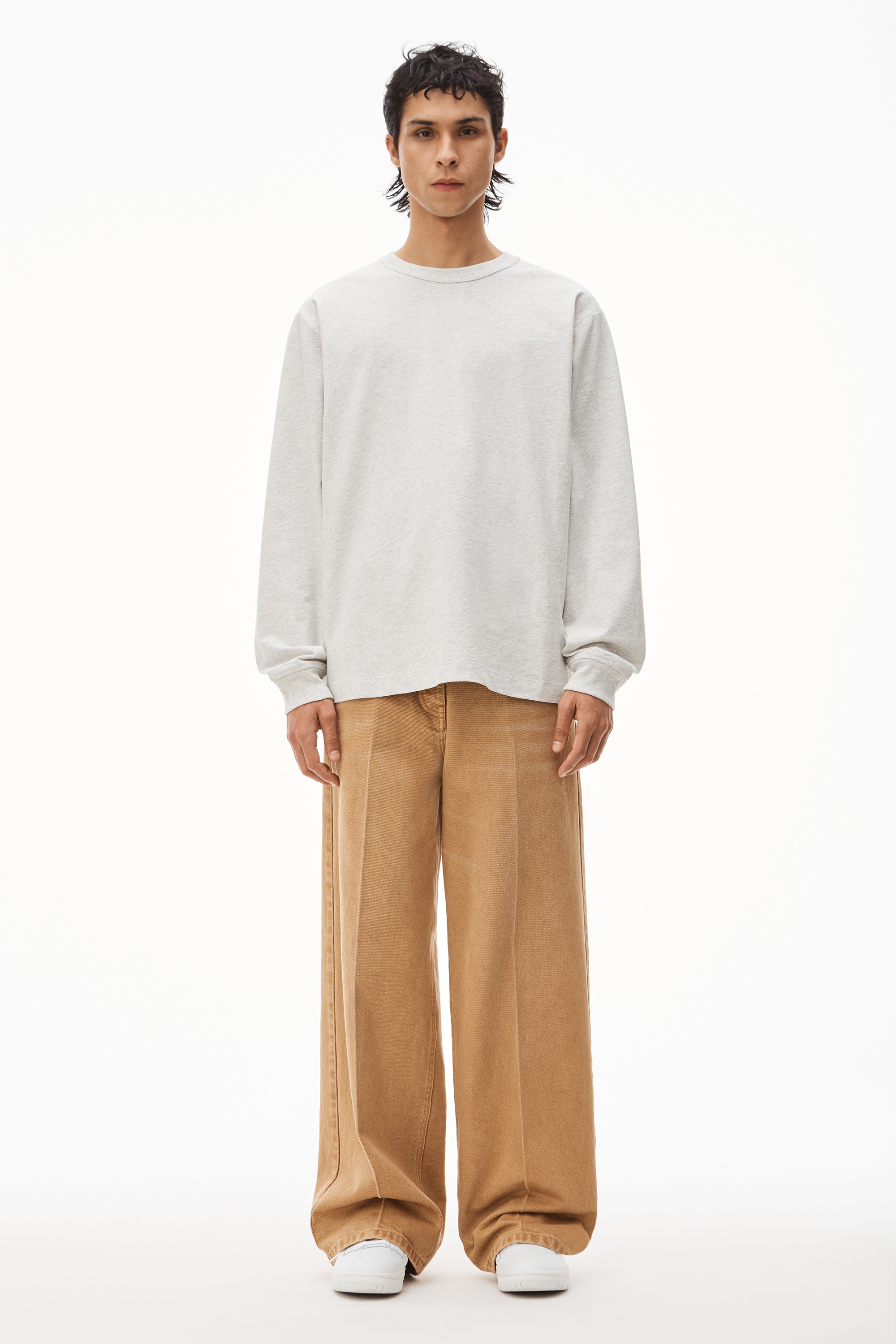 Lettuce Hem Crewneck In Micro Rib Jersey