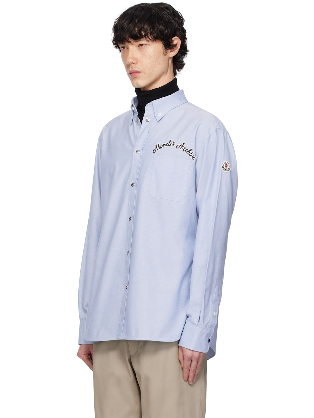 Blue Embroidered Logo Oxford Cotton Shirt - 4