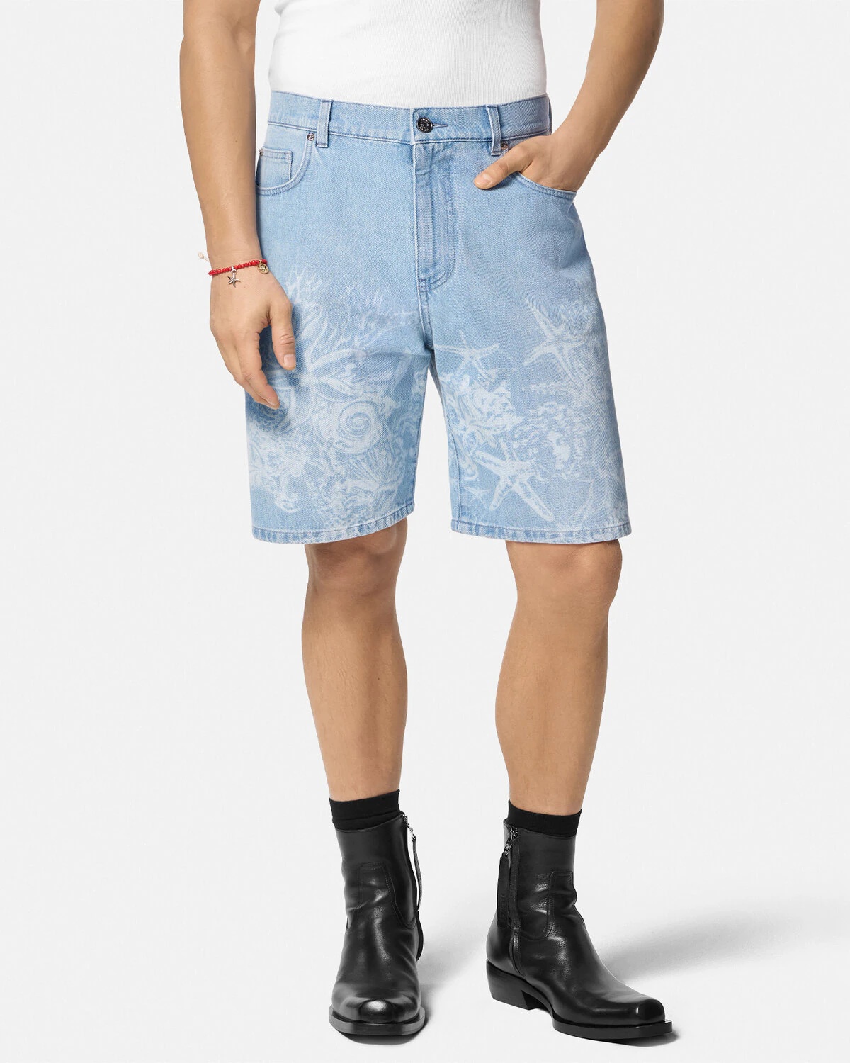 Lasered Barocco Sea Denim Shorts - 4