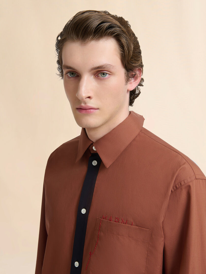 BROWN COTTON POPLIN SHIRT WITH MARNI MENDING LOGO - 4