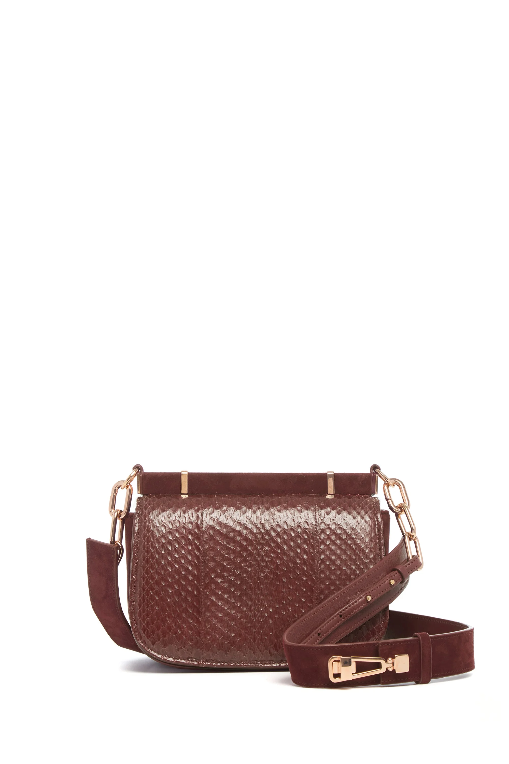 Small Dern Crossbody Bag in Chocolate Snakeskin & Suede - 1