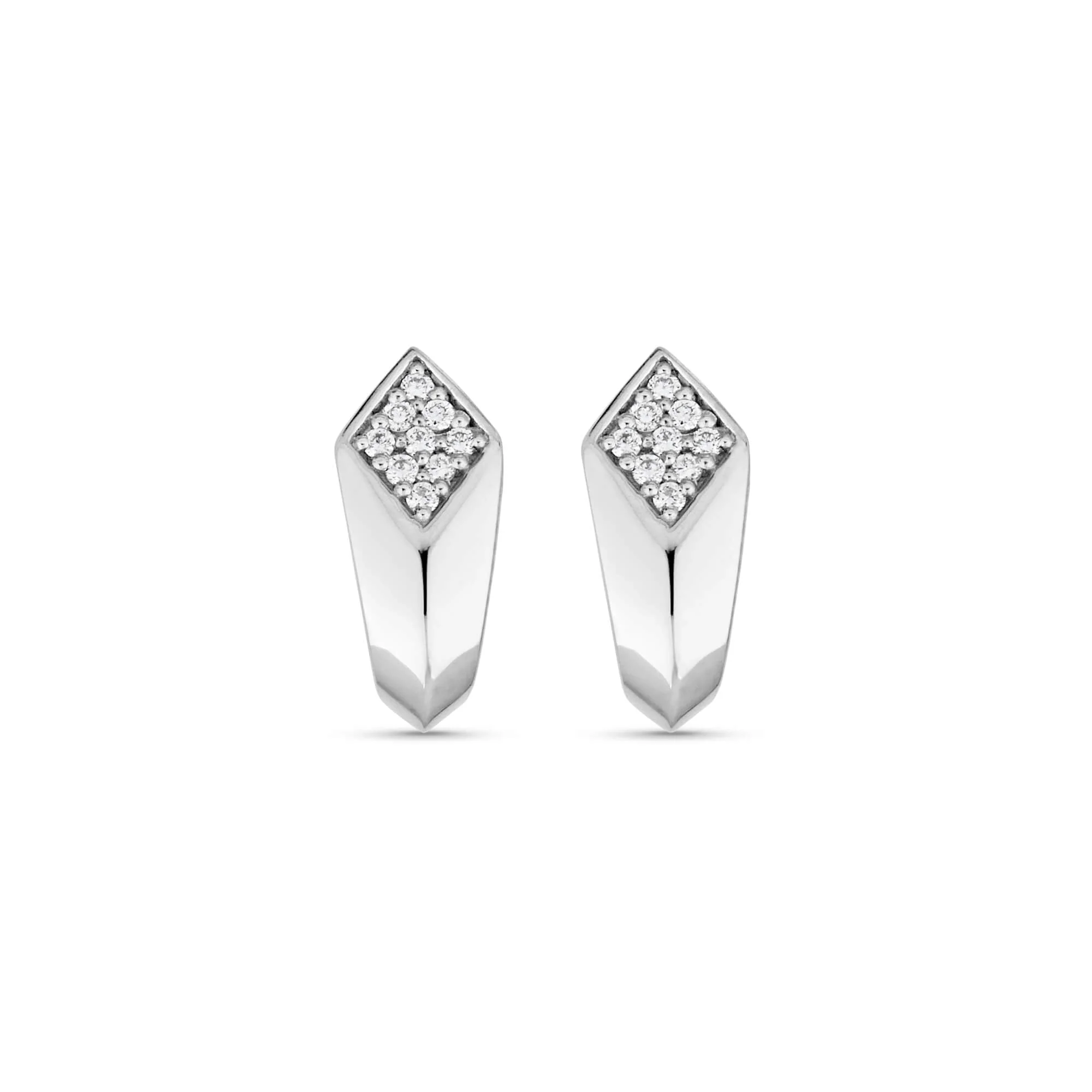 LAB-Created Pave Knife Edge Silver Hook Earrings - 1