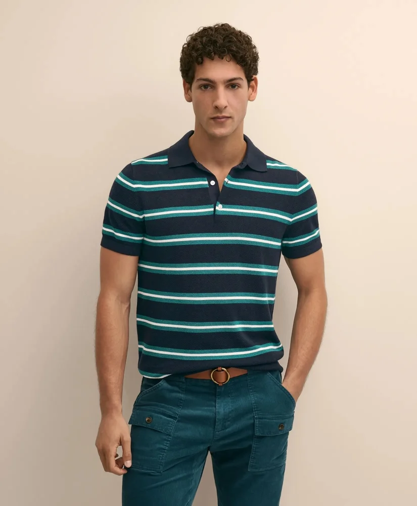 Supima® Cotton Stripe Polo Sweater - 1
