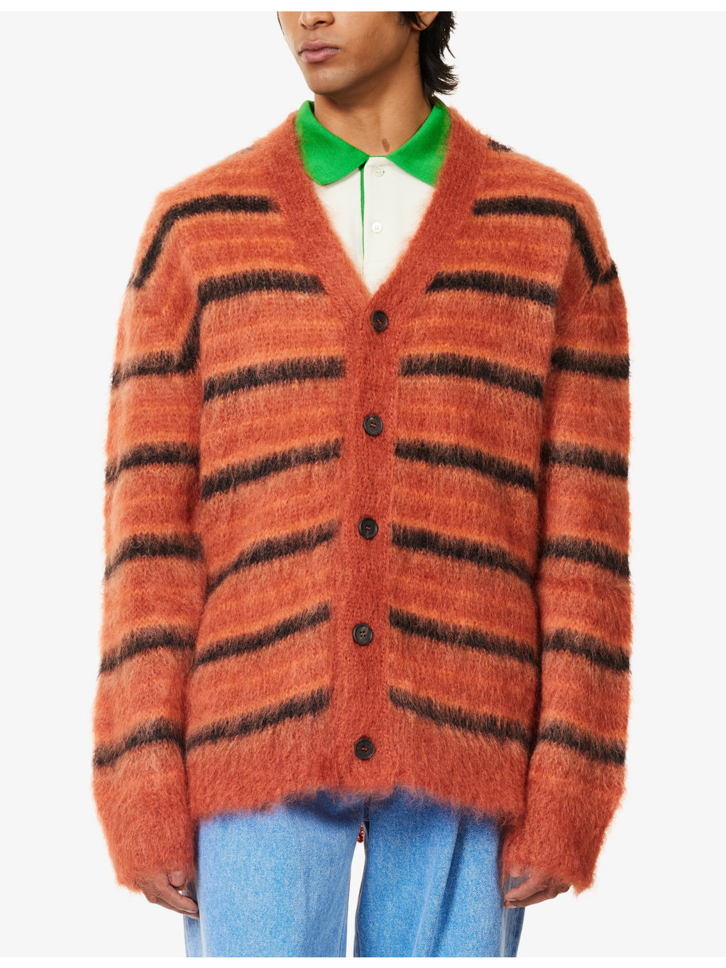V-Neck Graphic-Intarsia Knitted Cardigan - 3