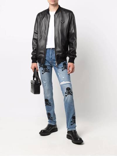 PHILIPP PLEIN skull-patch distressed straight-leg jeans outlook