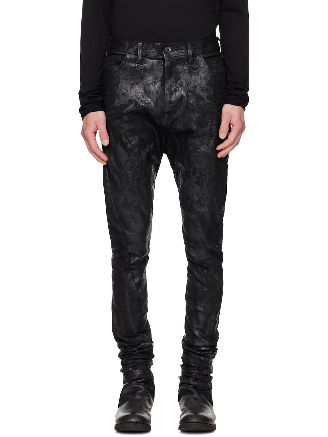 Black Coated Bending Skinny Jeans - 1
