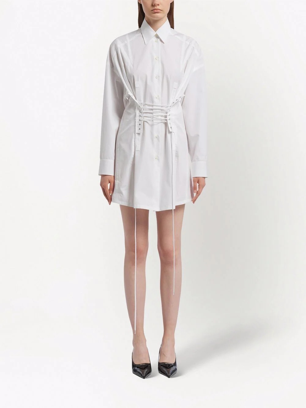 lace-up shirt dress - 2