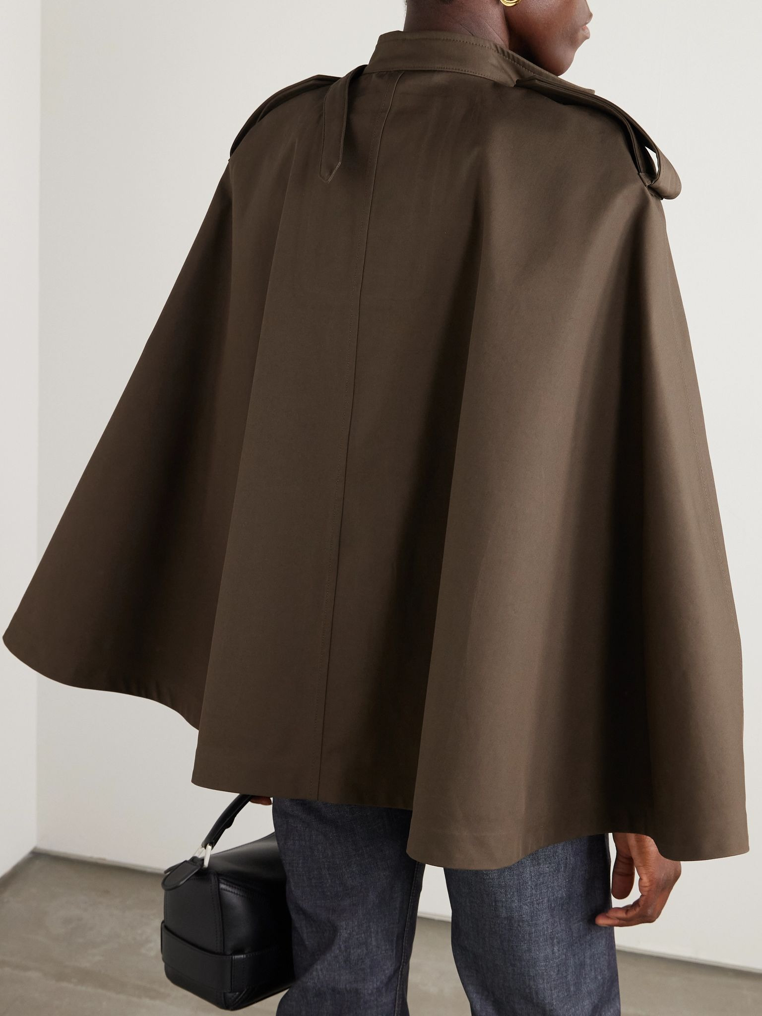 Double-breasted cotton-gabardine cape Dark green - 4