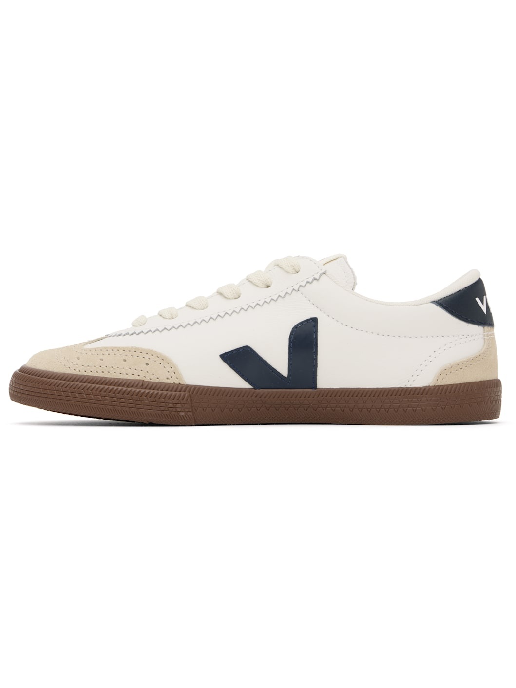 White & Navy Volley Leather Sneakers - 3