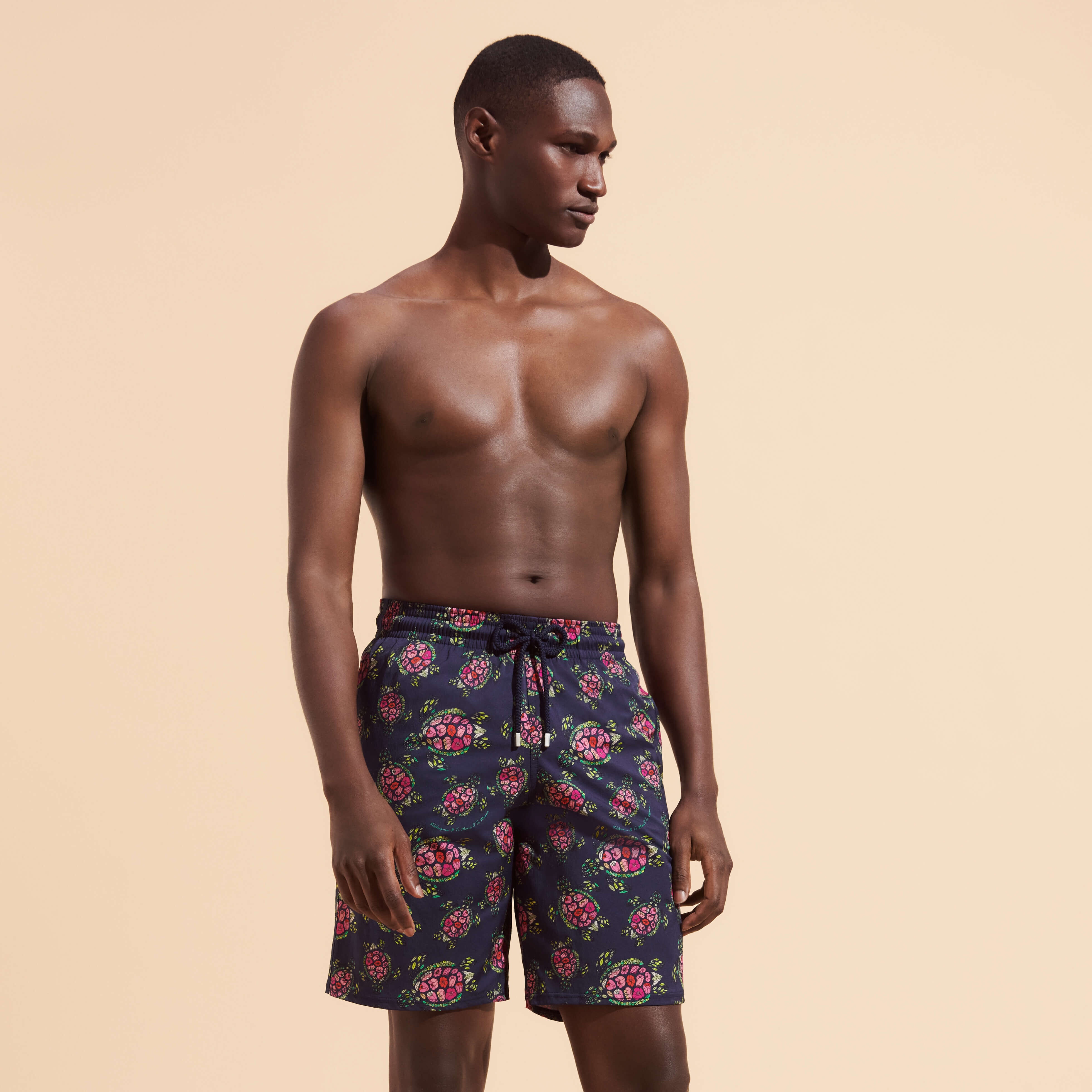 Men Stretch Long Swim Trunks Provencal Turtles - 3